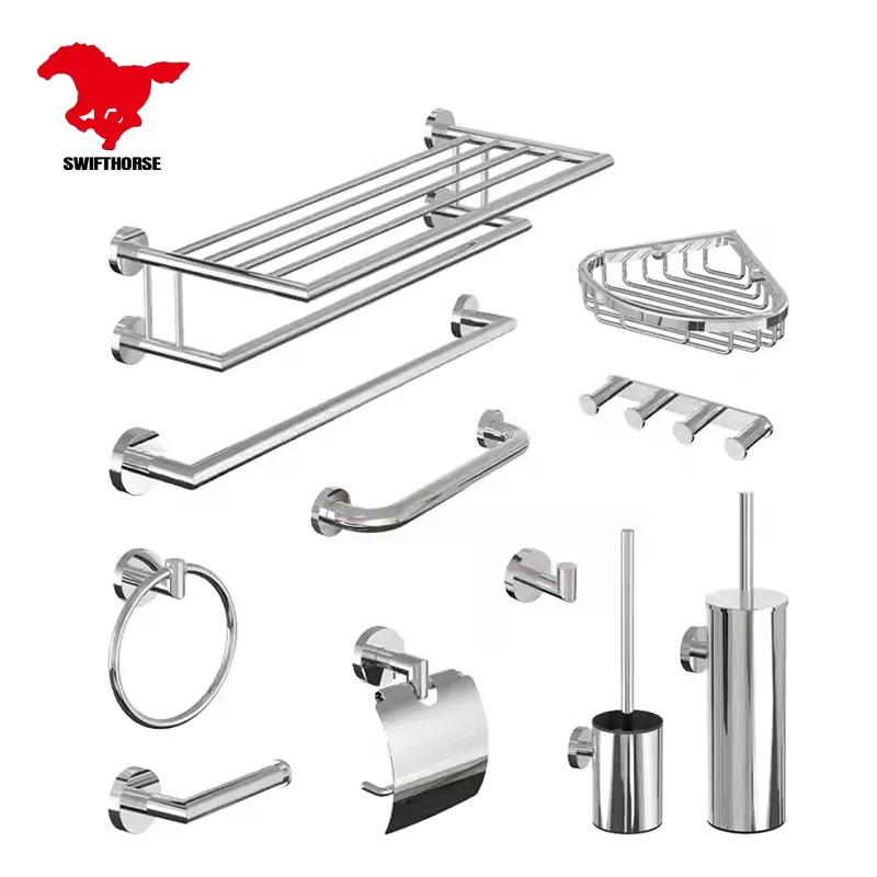 Factory Stainless Steel Chrome Complete Bath Hardware Bathroom Accessories Set for Hotel