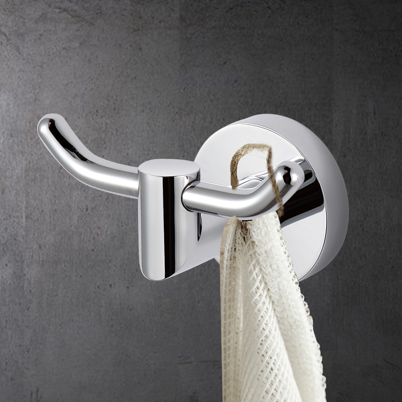 TMA32 Stainless Steel Household Self Metal Towel Double  Hooks Wall-mount Stainless Steel Clothes Robe Hook for Bathroom