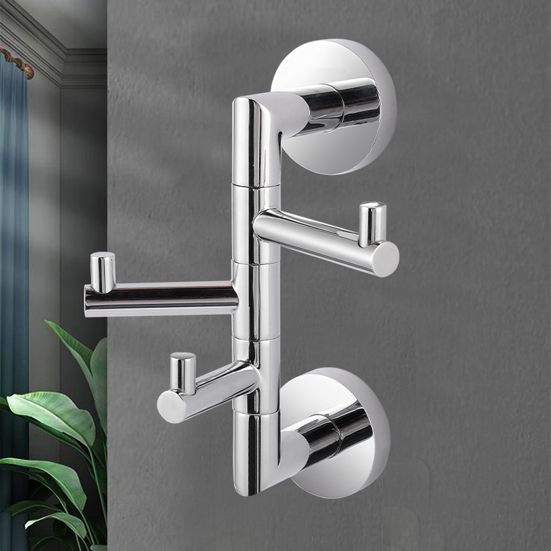 TMA33B Stainless Steel Wall Mounted Self-Adhesive Double Three Shower Hooks Wall Shelf Towels Clothes Hanger Hooks