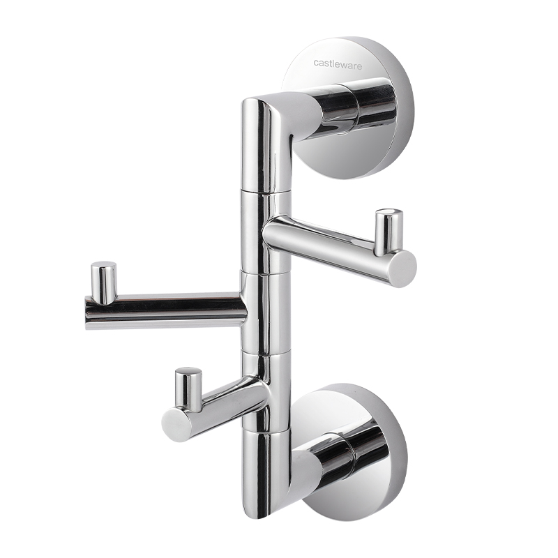 TMA33 Silver Stainless Steel Wall Mounted Self-Adhesive 3 Robe Hooks Wall Shelf Towels Clothes Hanger Hooks