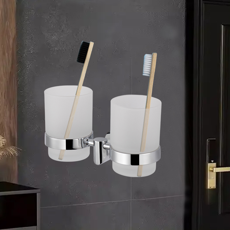 TMA42BF Stainless Steel Bathroom Metal Glass Holder Hanging Shower Double Toothbrush Holder for Storage Shelf Holder Shower Shelf