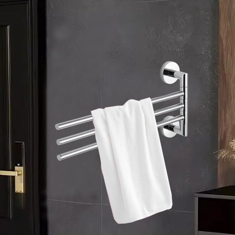 TMA13 Bathroom Wall Mounted 3 Rods Rotate Foldable hang Towel Rack Swivel Towel Rack Holder With Hook Bathroom Towel Bar