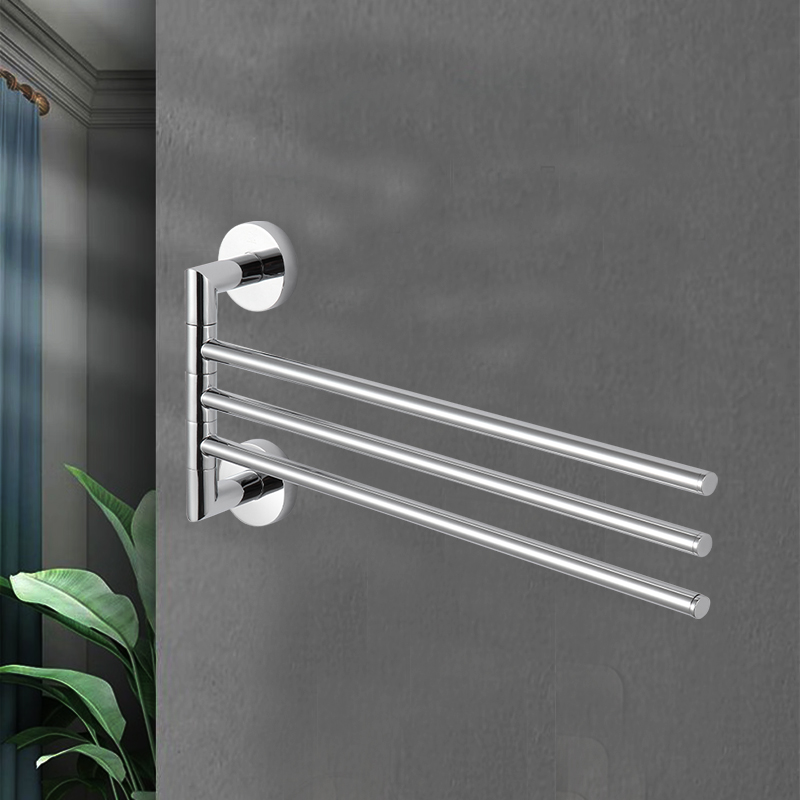 TMA13 Bathroom Wall Mounted 3 Rods Rotate Foldable hang Towel Rack Swivel Towel Rack Holder With Hook Bathroom Towel Bar