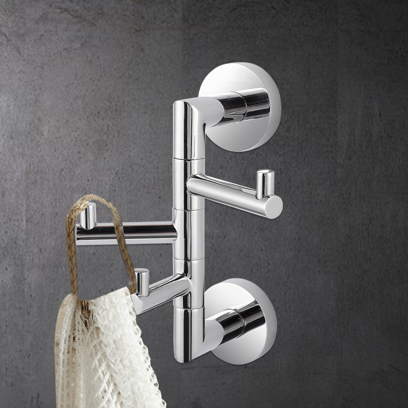 TMA33B Stainless Steel Wall Mounted Self-Adhesive Double Three Shower Hooks Wall Shelf Towels Clothes Hanger Hooks