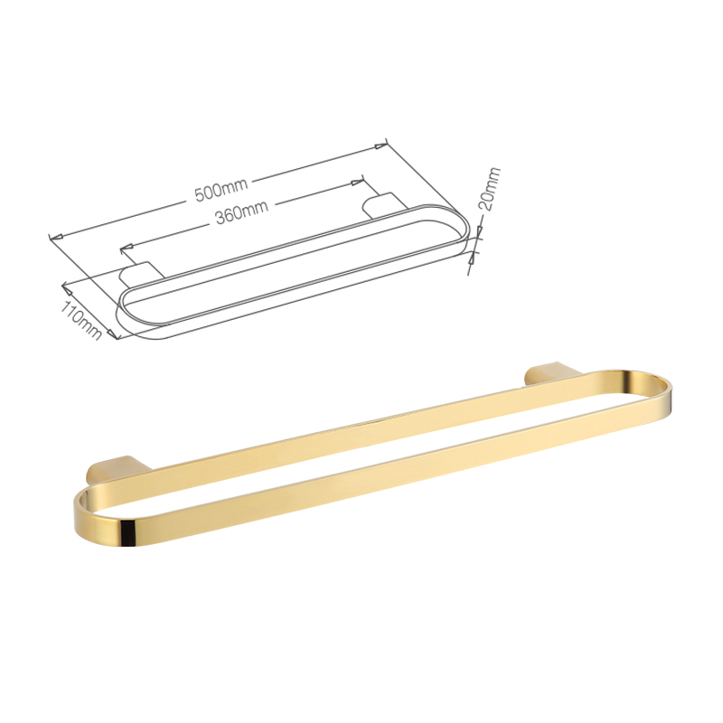 M12L500 Luxury cheap price wall mounted gold brushed bathroom single towel bar