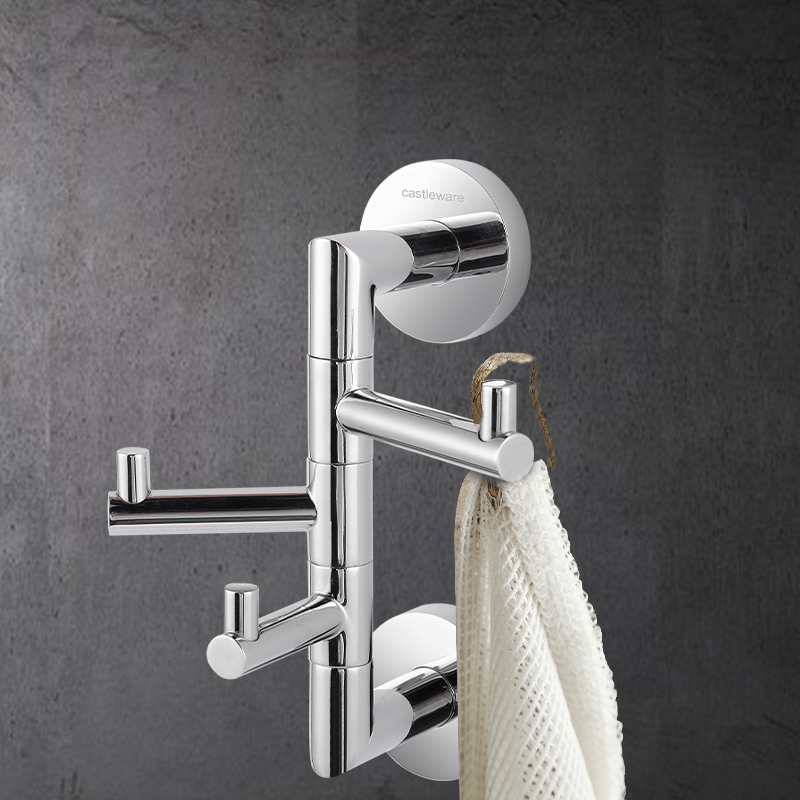 TMA33 Silver Stainless Steel Wall Mounted Self-Adhesive 3 Robe Hooks Wall Shelf Towels Clothes Hanger Hooks